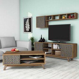 Hanah Home Conjunto de Muebles de Salón Chevron Nogal y Azul
